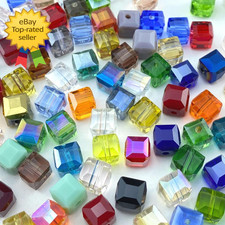 100 Pcs 8mm Crystal Glass Cube Beads Loose Square Spacer Beads Mixed Color
