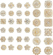 36 Pieces Gold Wedding Bouquet Brooches for Women Fashion, Rhinestone Bulk Fl...