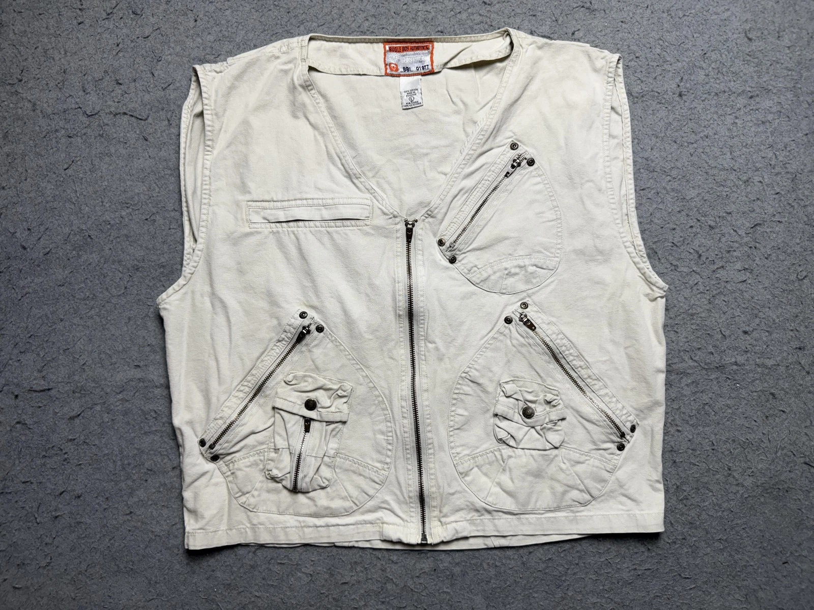 Vintage Bugle Boy Authentics Vest Mens Large Beige Cotton Utility BBI 01977