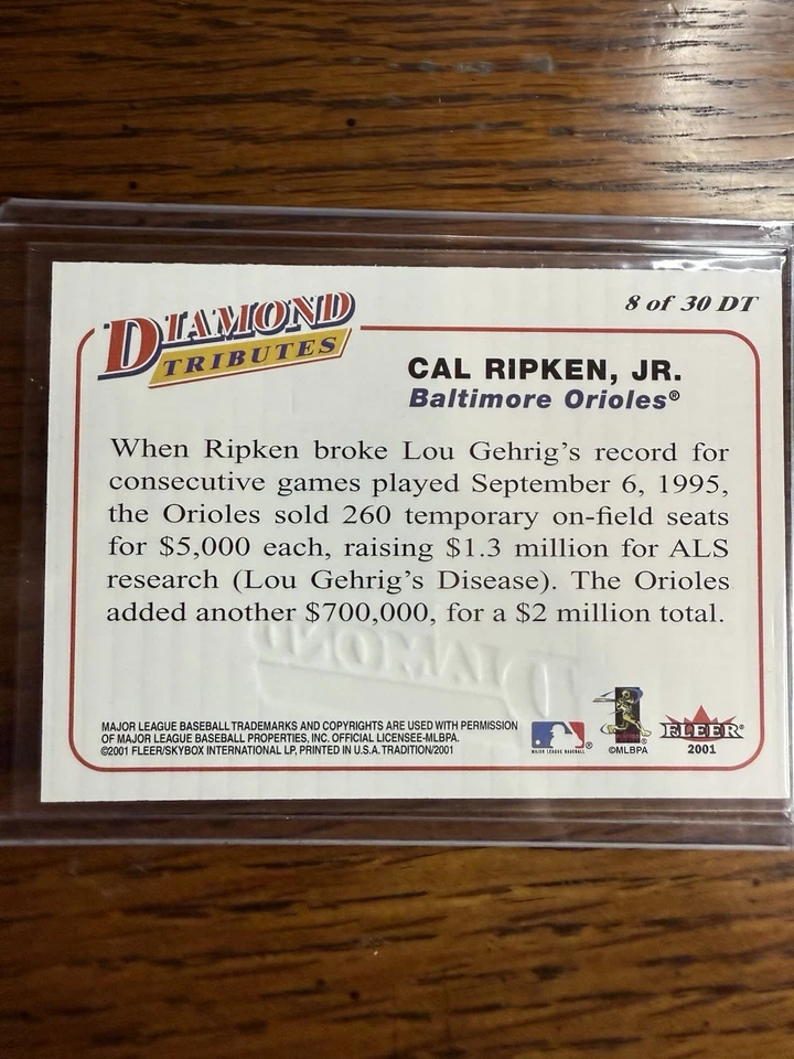 2001 Fleer Tradition Diamond Tributes #DT8 Cal Ripken Baltimore Orioles - Image 2 of 2