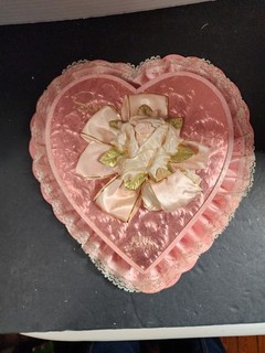 Vintage Saunders Valentines Chocolate Heart Shaped Box Pink