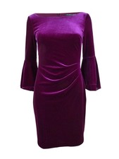 Lauren by Ralph Lauren Women's Velvet Bell-Sleeve Dress, 0, Dark Dahlia