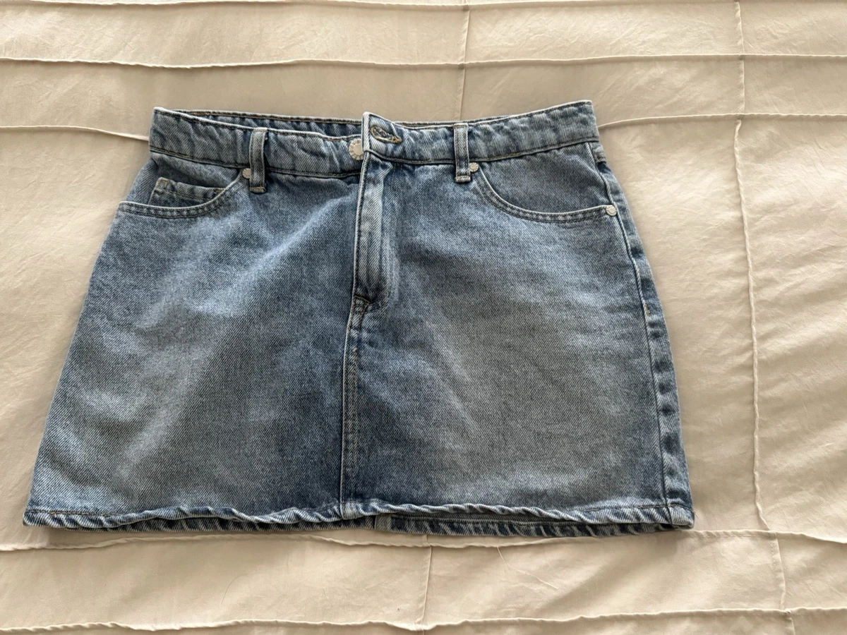 BERSHKA MUJER CLÁSICA AZUL DENIM MINIFALDA EE. UU. Talla 6 EUR 38 5 bolsillos diseño cremallera