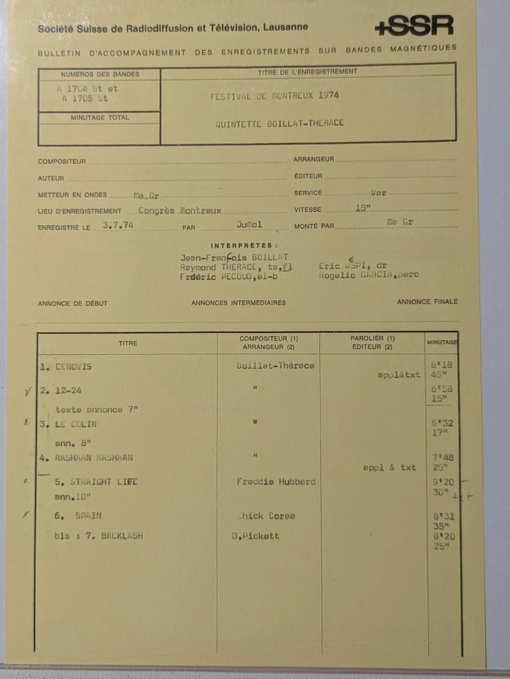 Boillat Thérace Quintet – Live 1974 + 3 *2XLP VINYL* /100 - Image 3 of 4