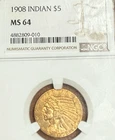 1908 $5 INDIAN HEAD - HALF EAGLE GOLD  COIN CERTIFIED NGC MS64