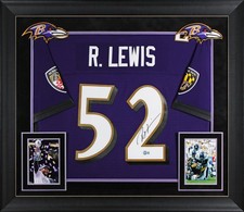 Ravens Ray Lewis Signed Purple Mitchell & Ness Framed Jersey BAS Witnessed