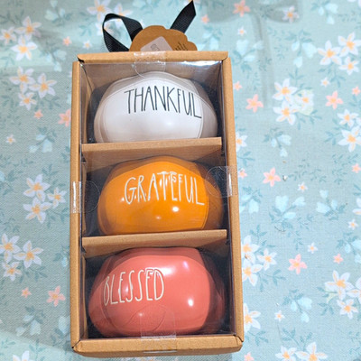 Rae Dunn Fall Collection Pumpkin Ramekins 3pc Thankful Grateful Blessed