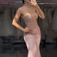 Beaded Appliqu  Long Custom Prom Dresses Pink Luxury Mermaid Prom Dress Elegant