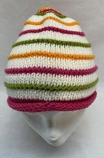 Obermeyer Girl's Poppy Beanie Hat Vanilla Stripe Large XL NEW