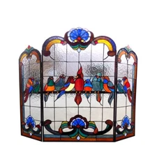 Fireplace Screen Cardinal Birds Stained Glass Tiffany Style Cardinal Bird Design