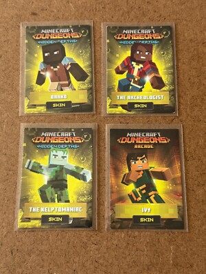 2022 Mojang MINECRAFT Dungeons Arcade SKIN Hidden Depths 4 Card Lot KLEPTOMANIAC