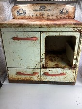 Vintage 1950's Tin Metal TOY STOVE Range 10  high x 9  wide Needs Refurbished