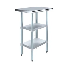 18 in. x 18 in. Stainless Steel Work Table with 2 Shelves | Metal Utility Table