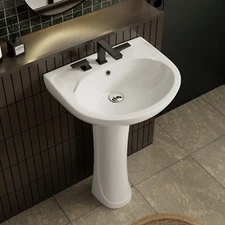 21" x 19" Pedestal Bathroom Sink With Overflow, 3 Faucet Holes 4" Centerset