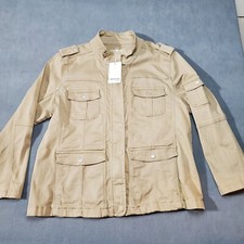 Kensie Jeans Denim Jacket Size 1x Tan Brown Cargo Pockets Button Up Zipper