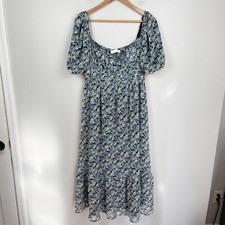 ASTR THE LABEL PUFF SLEEVE SMOCKED FLORAL MIDIDRESS XL