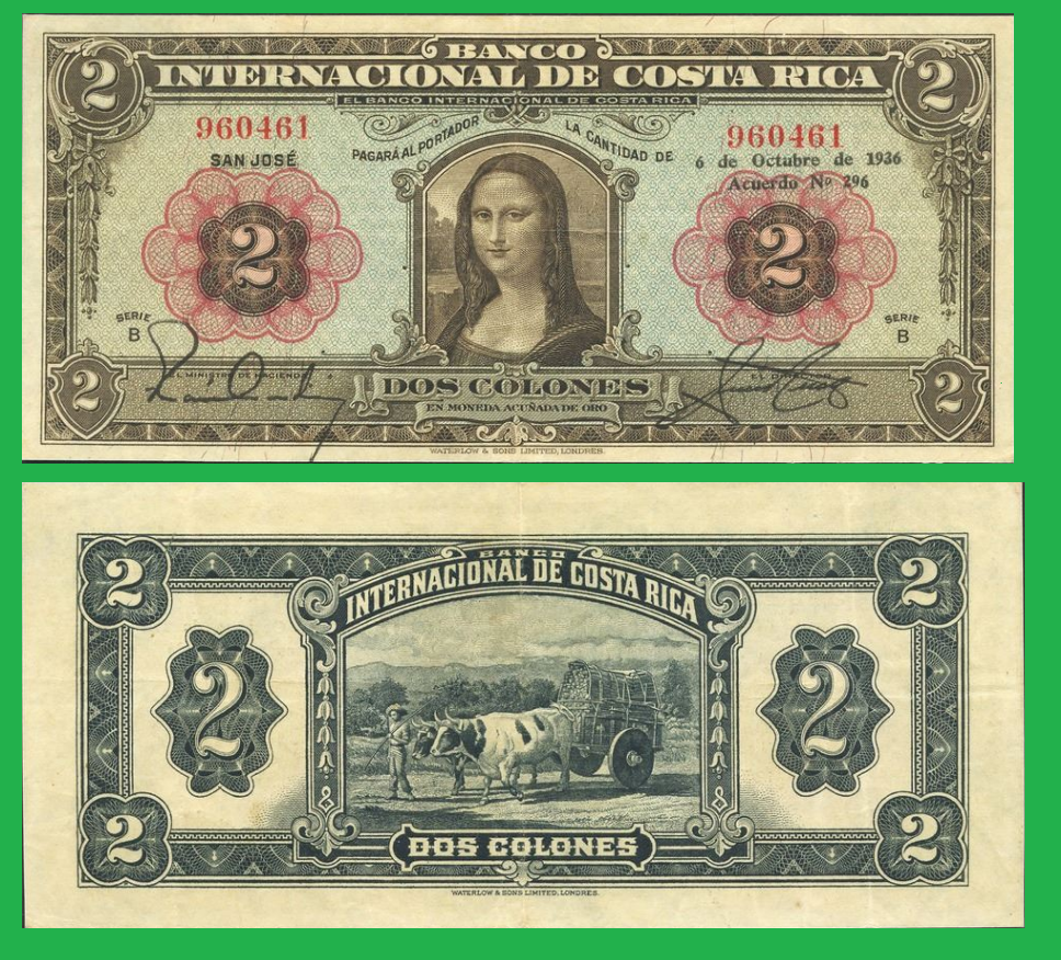 COSTA RICA 2 COLONES 1936 Mona Lisa /- Copy | eBay