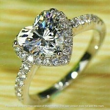 2 Ct Heart Cut Lab-Created Diamond Halo Engagement Ring 14K White Gold Plated
