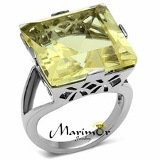 32.44Ct Princess Cut Citrine Yellow Cubic Zirconia Stainless Steel Cocktail Ring