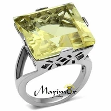 32.44Ct Princess Cut Citrine Yellow Cubic Zirconia Stainless Steel Cocktail Ring