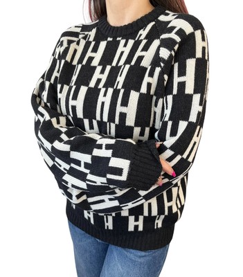 Pull Col Roulé HERMES Vintage - Taille S, Couleur Crème/Ivoire - Laine, Logo Monogramme 'H' - Occasion Très Bon État - Fabriqué En Italie