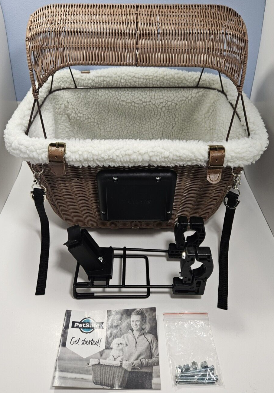 PetSafe Happy Ride Wicker Bicycle Basket with Pet Tether and Sun Shade