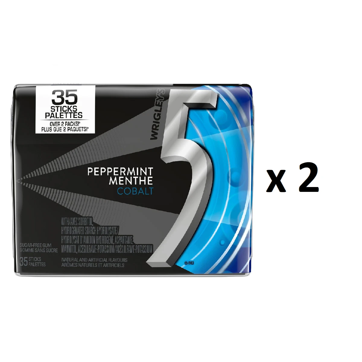 5 Gum, Peppermint Cobalt, Sugar Free, Chewing Gum (35 Sticks) - Pack of 2