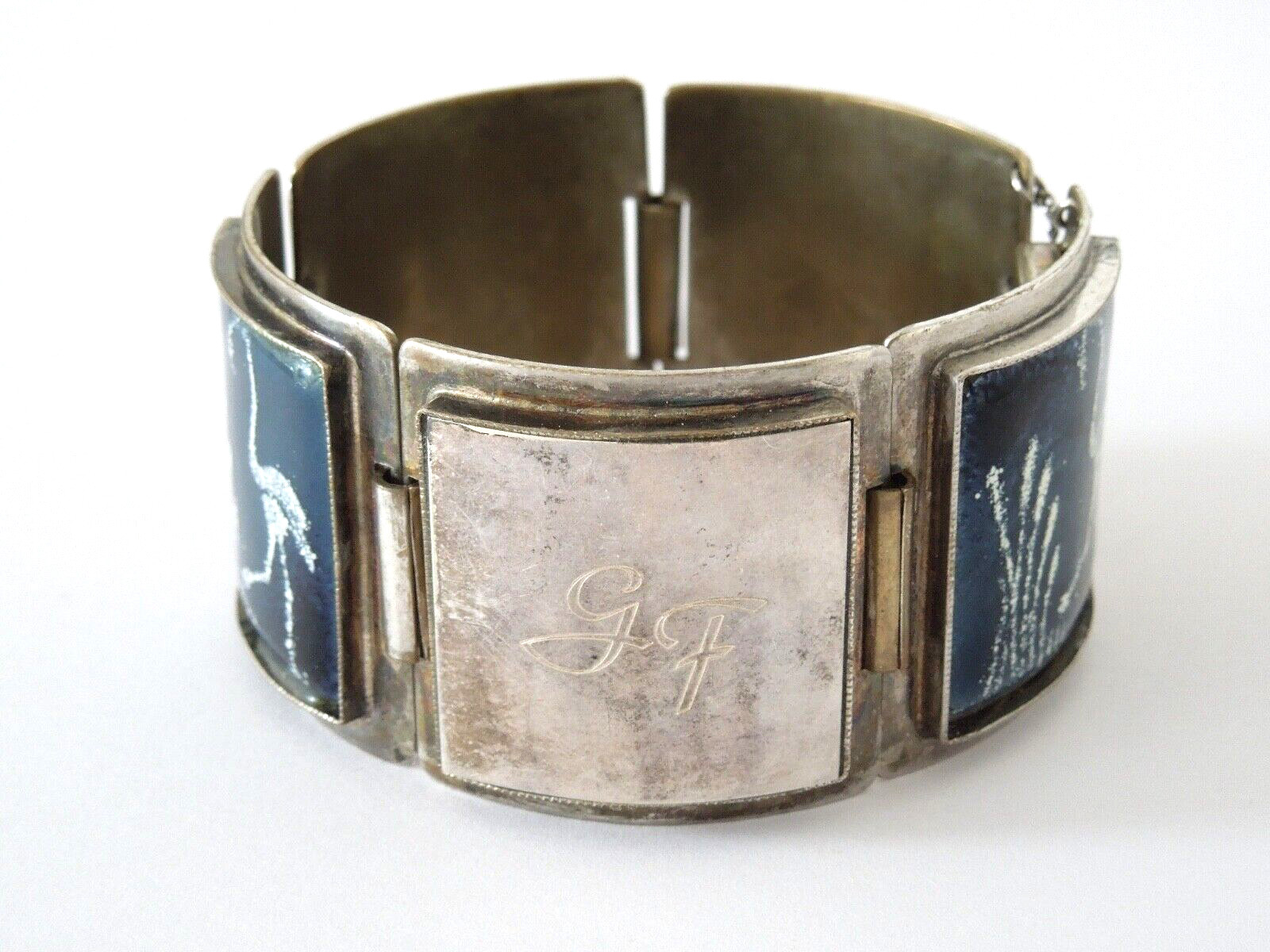 Antiguo Pulsera Email Grabado Monograma GF Motivo Flamenco 98,8 g/aprox. 19 cm