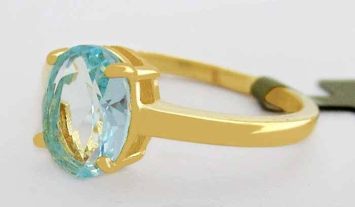 LAB CREATED 1.34 Cts AQUAMARINE SOLITAIRE RING 14K YELLOW GOLD PLATED (.925)