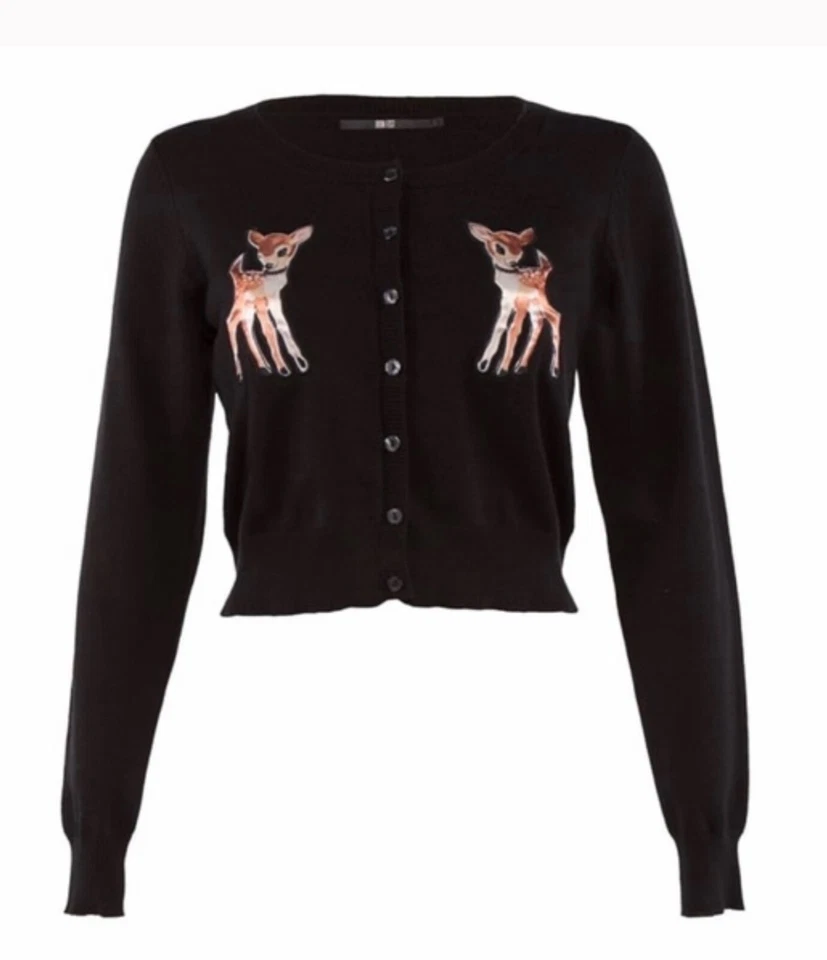 Cardigã Iron Fist raro Derry Me preto veado botão para baixo suéter XS Reino Unido 8  - Imagem 3 de 4