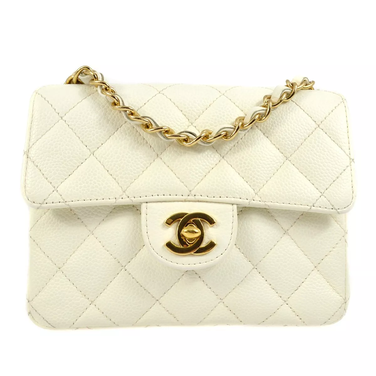 Chanel White Caviar Mini Classic Square Flap Bag 17 112418
