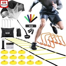 20ft Agility Ladder W/ Hurdles Parachute Cones Speed Training Equipment Set New
