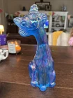 Fenton Carnival Glass Cobalt Winking Alley Cat 11" Blue Iridescent