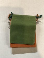 Velvet Drawstring Pouches 3pc Green Orange Beige Jewelry Gift Bags Small Set