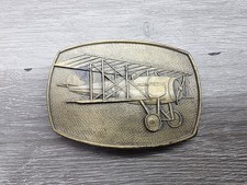 Biplane Prop Plane Pilot Vintage Solid Brass Belt Buckle