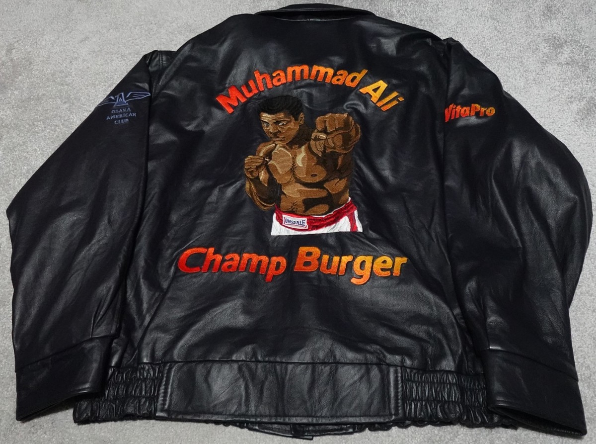 Champion Robertson Alligators スタジャン 1980s Vintage Muhammad Ali Champ Burger Leather Jacket Mens XL