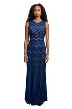 Blue Lace Mesh Sleeveless Formal Floor-Length Dress Mother of the Bride
