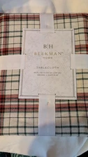 Beekman Home Tablecloth 60 X 102 Seats 8-10  Red Cream Green Plaid  New