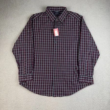 Roundtree & Yorke Shirt Mens 2XL Red Blue White Plaid Button Down Cotton Casual