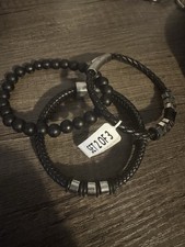 Men's 3 Pc. Black Leather Beads Bracelet Trio Set Fashion Accessories