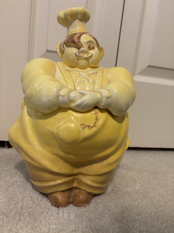 Vtg 1940s Red Wing Pottery Chef Pierre Vivid Yellow Cookie Jar Some Age Wear