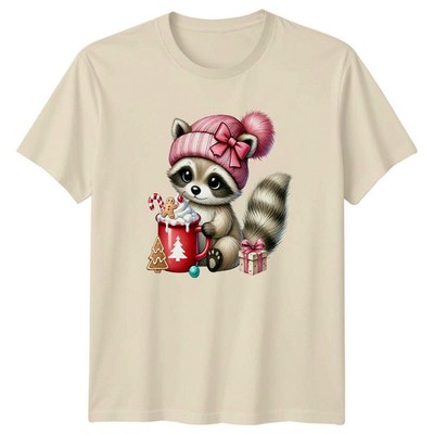 Waschbär Weihnachten heiße Schokolade Feiertage Herren Damen Grafik T-Shirt