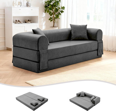 Modern 78.5'' Convertible Sleeper Sofa Bed with Storage & 2 Pillows - Gray