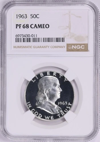 1963 PROOF FRANKLIN HALF DOLLAR 50C NGC PF 68  CAMEO