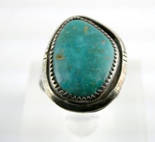 Vintage Southwestern Unmarked Sterling Silver Turquoise Freeform Cab Ring Sz 6.5