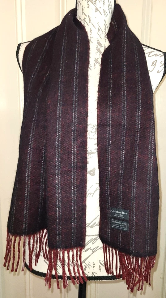 Bufanda de lana merino gris carbón y granate Christian Dior Monsieur de colección - DAÑOS Foto 3 de 4