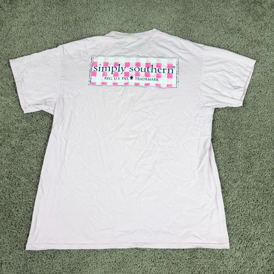 Camisa Simply Southern Feminina Grande Rosa Branca Piquenique Xadrez Tartaruga Preppy - Imagem 2 de 4