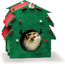 KAQJW Christmas Detachable Felt Cat Bed Condo Shelter House for Indoor Use - Eas