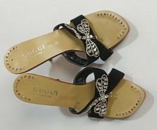 Gucci Women's Black Rhinestone Suede Sandals High Heels EU 37 Made in Italy