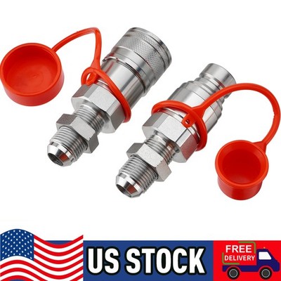Flat Face Skid Steer 1/2'' Body x 5/8'' JIC Bulkhead Thread Hydraulic Coupling Set